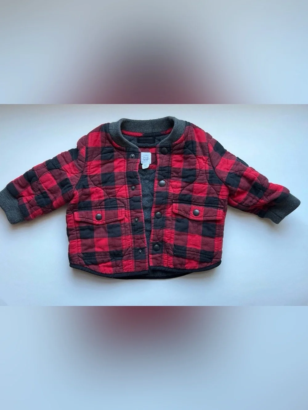 Baby Gap Quilted Buffalo Plaid Jacket Fleece Lined Red Black Size 12-18 Months